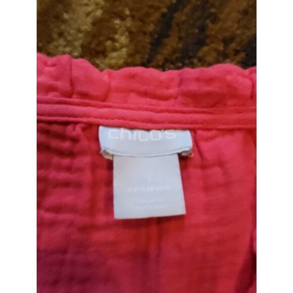 Chico's Dress Women's Medium Coral Maxi Split Neck Ruffle Crochet - Picture 3 of 6